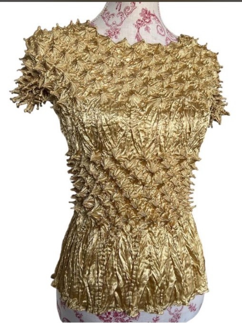 Gold Textured Ruffled Short Sleeve Top